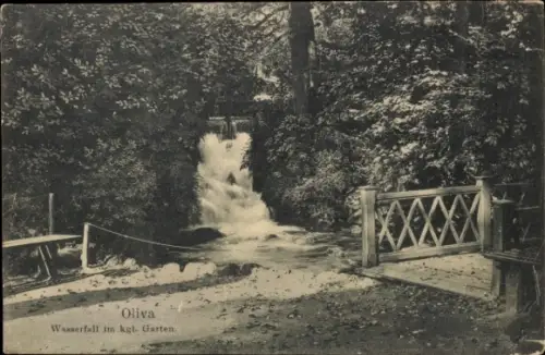 Ak Oliva Gdańsk Danzig, Schlossgarten, Wasserfall