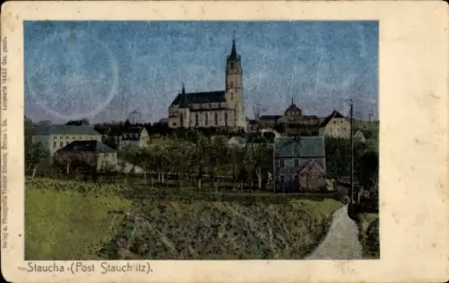 Luna Ak Staucha Stauchitz Sachsen, Teilansicht, Kirche