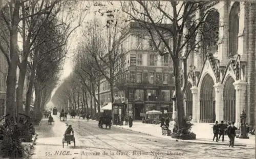 Ak Nice Alpes Maritimes, Avenue de la Gare, Notre Dame