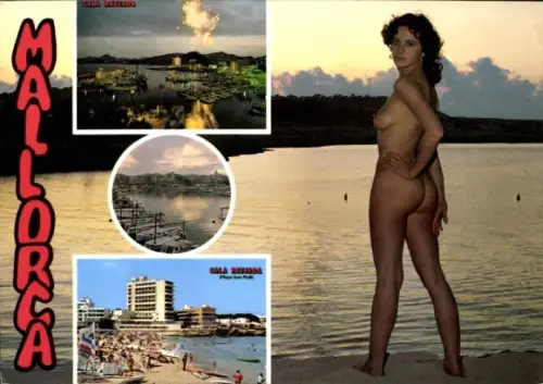 Ak Mallorca Balearische Inseln, Cala Ratjada, Strandleben, Brünette posiert nackt