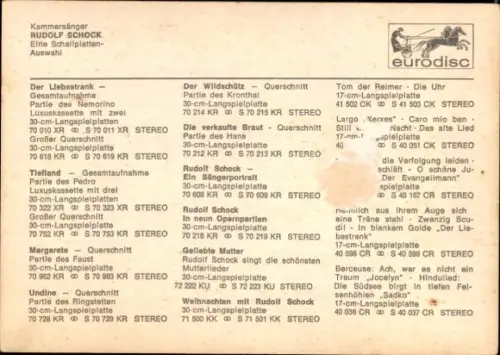 Autogrammkarte Opernsänger Rudolf Schock, Portrait, Autogramm