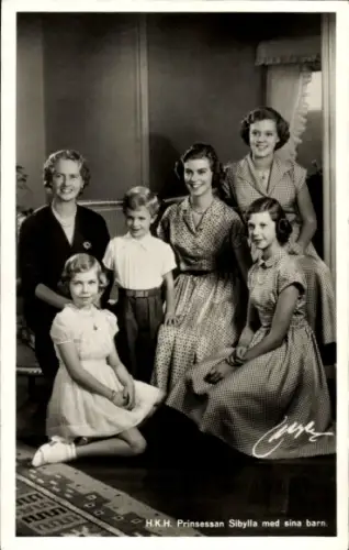 Ak Prinzessin Sibylla von Schweden mit ihren Kindern, Sibylla von Sachsen-Coburg und Gotha