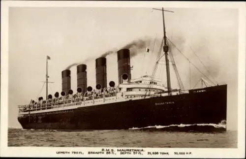Ak Dampfer RMS Mauretania, Cunard Line