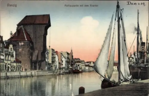 Ak Gdańsk Danzig, Mottlaupartie mit dem Krantor