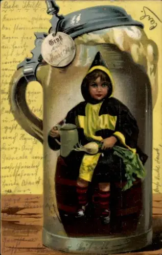Präge Ak Münchner Kindl, Bierkrug