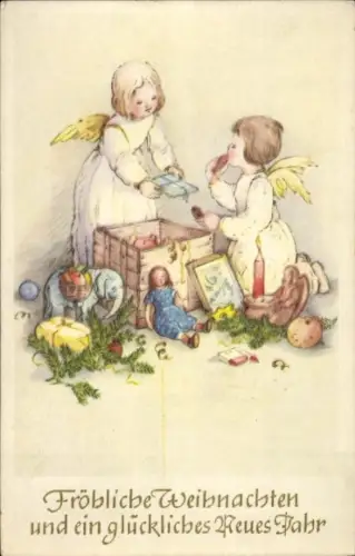 Ak Frohe Weihnachten, Engel, Geschenke, Neujahr