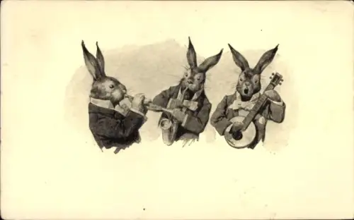 Ak Vermenschlichte Hasen musizieren, BKWI 4793-1