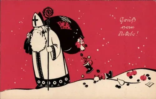 Ak Gruß vom Nikolo, Nikolaus verliert Geschenke