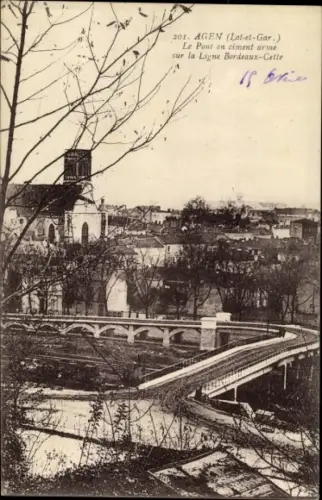 Ak Agen Lot et Garonne, Le Pont en ciment arme sur la Ligne Bordeaux Cette