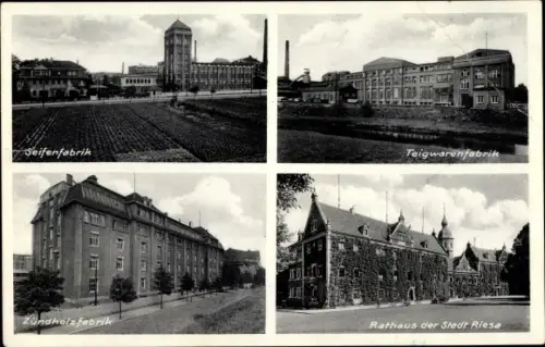 Ak Riesa an der Elbe Sachsen, Seifenfabrik, Zündholzfabrik, Rathaus, Teigwarenfabrik