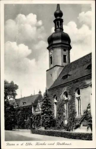 Ak Riesa an der Elbe Sachsen, Kirche und Rathaus
