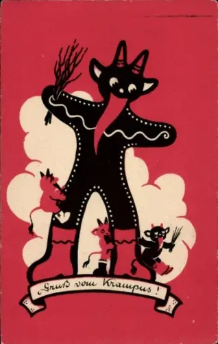 Künstler Ak Gruß vom Krampus, kleine Krampusse
