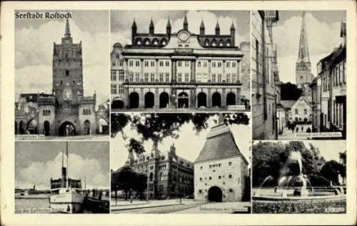 Ak Hansestadt Rostock, Seefstadt  Rathaus, Koßfelder Brücke, Ständehaus, Altstadt, Petrikirche
