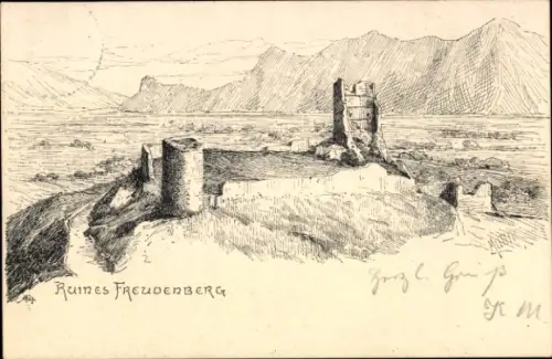Künstler Ak Bad Ragaz Kanton St. Gallen, Burg Freudenberg, Ruine