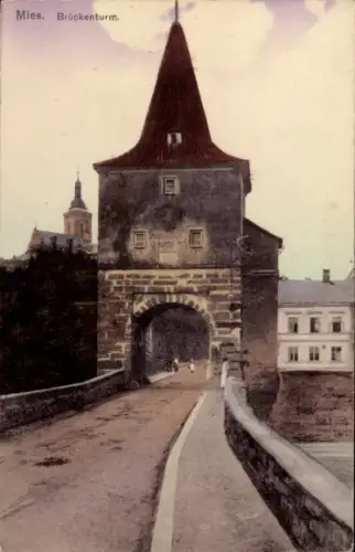 Ak Stříbro Mies Region Pilsen, Brückenturm, Tor