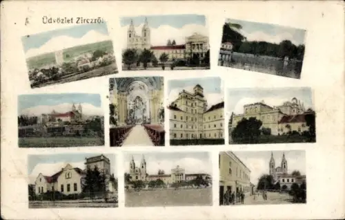 Ak Zirc Zircz Ungarn, Teilansichten, Kirche, Panorama