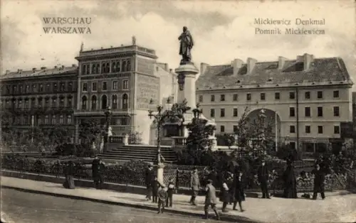 Ak Warszawa Warschau Polen, Mickiewicz Denkmal, Pomnik Mickiewicza