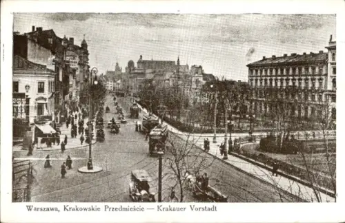 Ak Warszawa Warschau Polen, Krakowskie Przedmieście, Krakauer Vorstadt, Straßenbahn