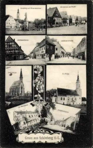 Ak Sulików Schönberg Oberlausitz Schlesien, Kirche, Denkmal, Langenstraße