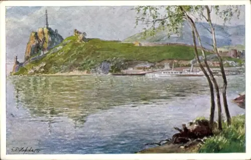 Künstler Ak Hofecker, E., Devín Theben an der Donau Pozsony Pressburg Bratislava Slowakei, Fluss