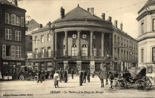 Ak Sedan Ardennes, Theater, Place du Rivage, Kutsche
