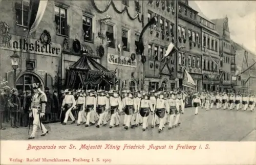 Ak Freiberg in Sachsen, Bergparade vor König Friedrich August III., 06. April 1905, Ratskeller
