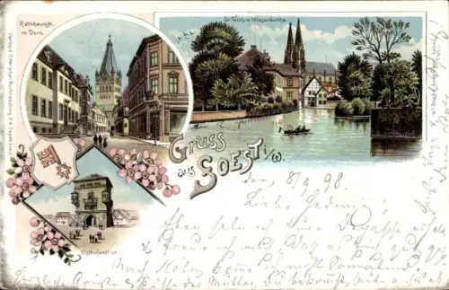 Litho Soest in Westfalen, Rathaus, Dom, Tor