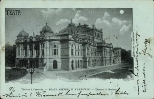 Mondschein Ak Kraków Krakau Polen, Teatr miejski, Stadttheater