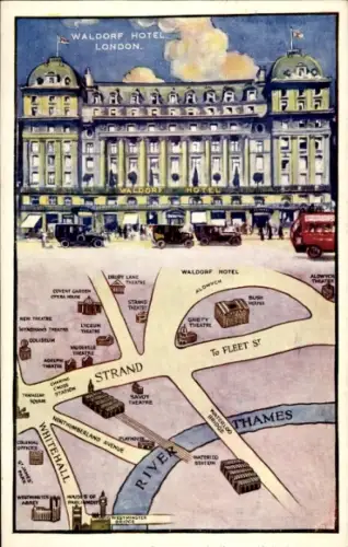 Stadtplan Ak London City England, Waldorf Hotel