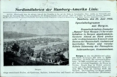 Ak Bergen Norwegen, Gesamtansicht, Nordlandfahrten der HAPAG