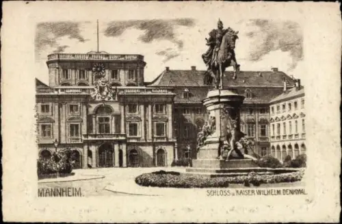 Künstler Ak Mannheim in Baden, Schloss, Kaiser Wilhelm Denkmal, Uhr