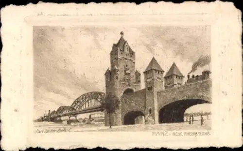 Künstler Ak Mainz am Rhein, Rheinbrücke