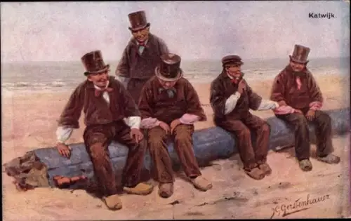 Künstler Ak Gerstenhauer, Katwijk Südholland, Männer in niederländischen Trachten