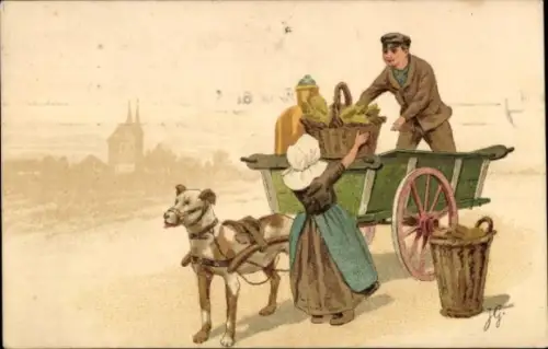 Künstler Ak Gerstenhauer, Johann Georg, Hundekarren