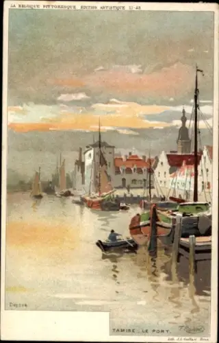 Künstler Litho Ranot, F., Thames Temse Temsche Ostflandern, Der Hafen