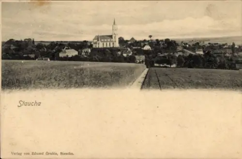 Ak Staucha Stauchitz Sachsen, Panorama, Kirche
