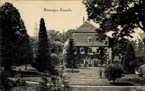 Ak Staucha Stauchitz im Landkreis Meißen, Gartenansicht vom Rittergut