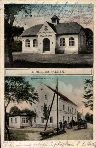 Ak Falken Callenberg in Sachsen, Turnhalle, Restaurant zur Post