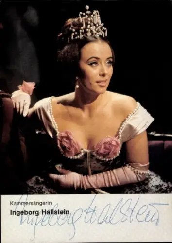Autogrammkarte Kammersängerin Ingeborh Hallstein, Portrait, Autogramm