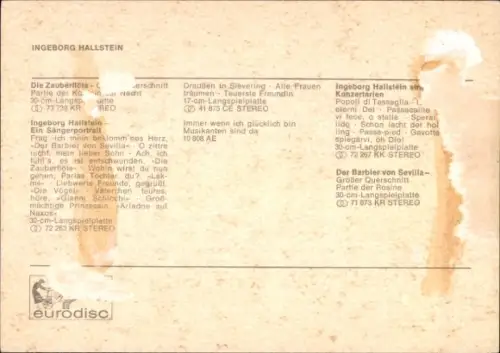 Autogrammkarte Opernsängerin Ingeborg Hallstein, Portrait, Autogramm