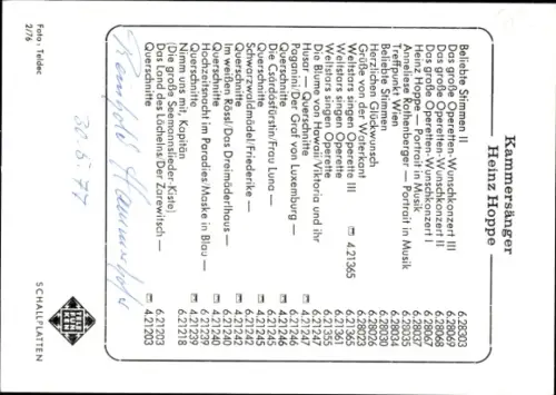 Autogrammkarte Kammersänger Heinz Hoppe, Portrait, Autogramm