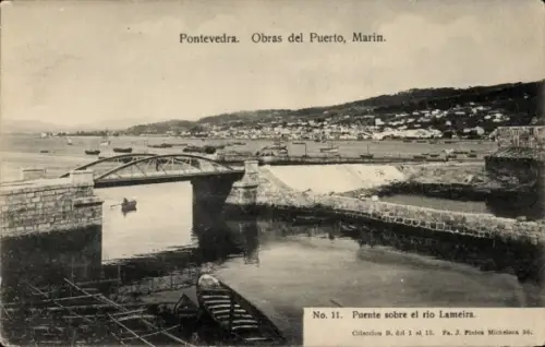 Ak Pontevedra Galicien Spanien, Obras del Puerto, Marin, Brücke
