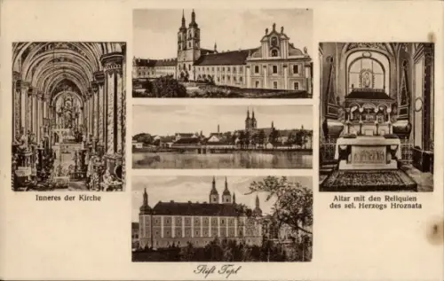 Ak Teplá Tepl Stadt Region Karlsbad, Stift Tepl, Inneres der Kirche, Altar mit den Reliquien