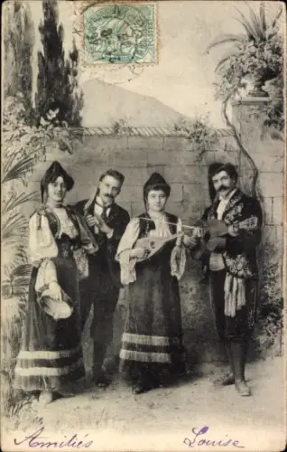Ak Spanisches Quartett mit Mandoline und Gitarre, Musiker in Trachten