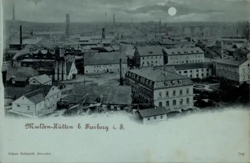 Mondschein Ak Freiberg in Sachsen, Mulden-Hütten
