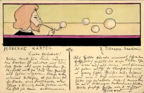 Künstler Ak Tillessen, R., Moderne Karten, Mann macht Seifenblasen