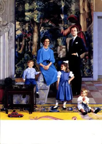 Ak Portrait von König Carl XVI Gustaf mit Familie