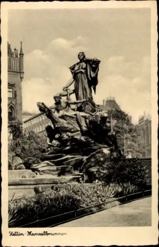 Ak Szczecin Stettin Pommern, Manzelbrunnen