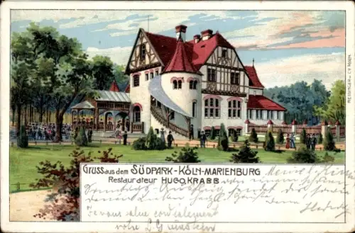 Litho Marienburg Köln am Rhein, Südpark, Restauration Hugo Krabb