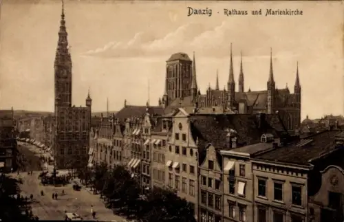 Ak Gdańsk Danzig, Rathaus, Marienkirche